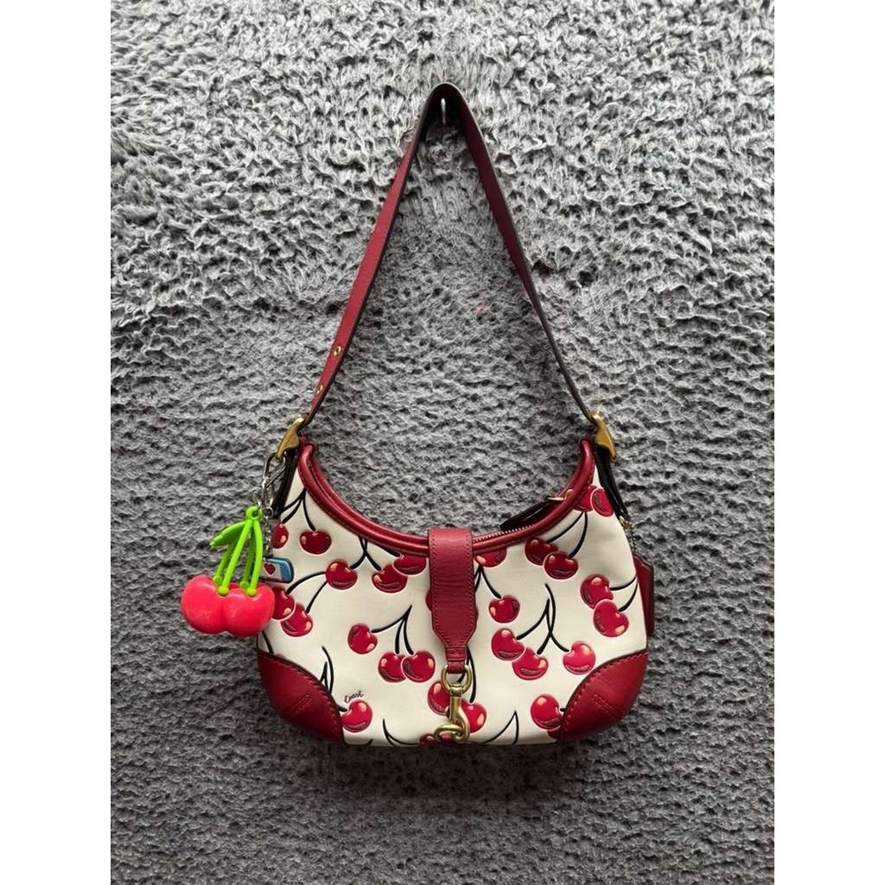 Authentic Coach Women's Leather Hamptons Hobo Bag With Cherry Print J2481-CY936